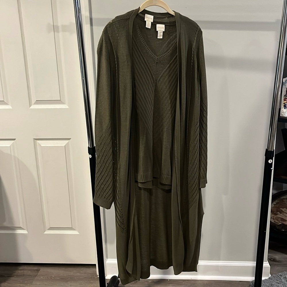Long cardigan with no sleeves sweater under neath